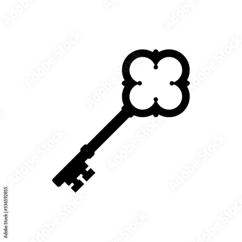 Old key house icon logo. Old key silhouette antique lock illustration on white background