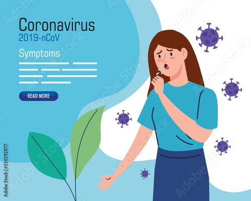 woman coughing sick of coronavirus 2019 ncov character vector illustration design