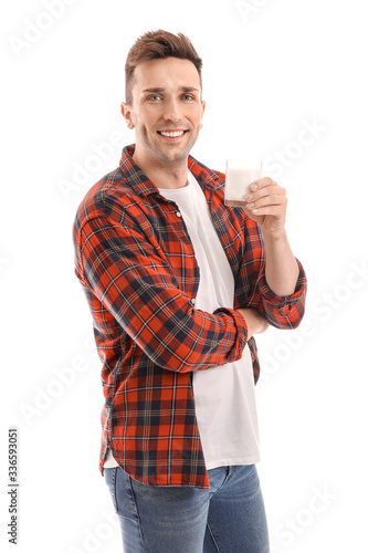 Young man with milk on whit...
