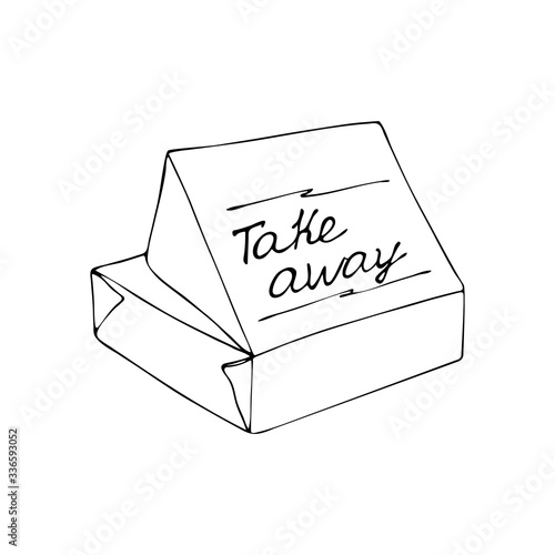 Take away lunch box. Sketch, hand drawn, vector