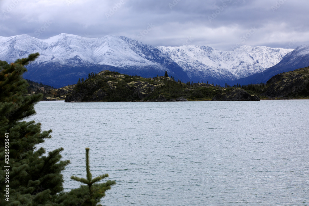 Fototapeta premium Skagway, Alaska / USA - August 10, 2019: White pass landscape view, Skagway, Alaska, USA