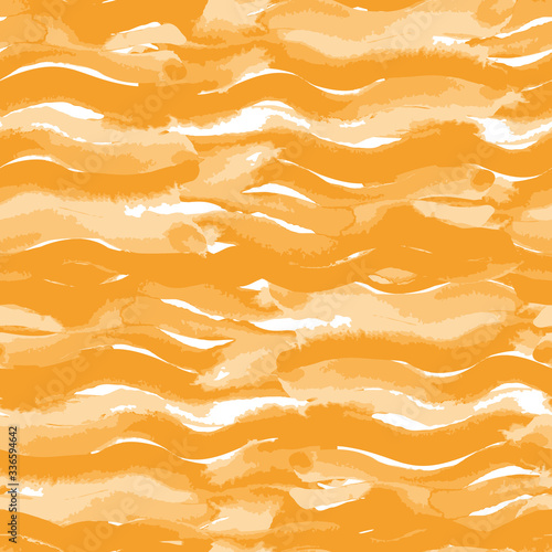 Watercolor brush strokes waves vector seamless repeat pattern background in yellow and white colors for fabric, wallpaper, paper, invitations or backgrounds.