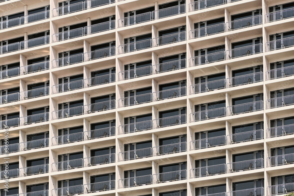 Closeup of a balcony pattern on an urban building