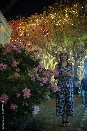 Women enjoying the decorative lights at Khao Wang, Phetchaburi, Thailand