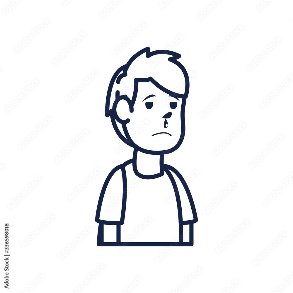 boy cartoon with runny nose line style icon vector design