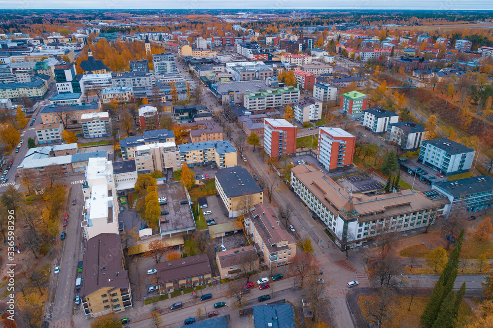 Over a modern autumn Lappeenranta on a cloudy day (aerial photography). Finland