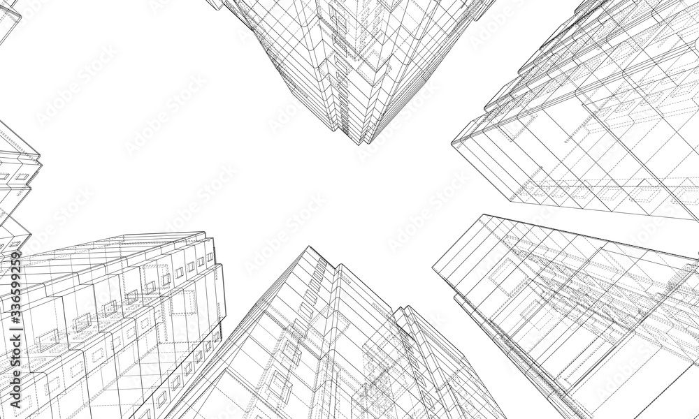 Vector wire-frame model of a multi-storey building Stock Vector | Adobe ...