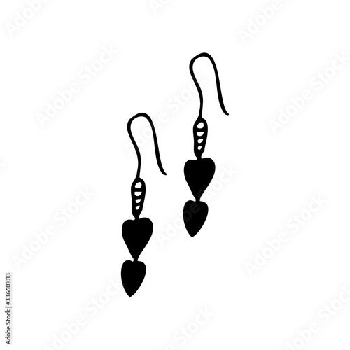 Hand drawn women's heart earrings isolated on a white background. Doodle, simple outline illustration. It can be used for decoration of textile, paper.