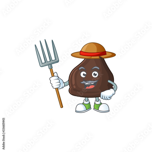 Mascot design style of Farmer chocolate conitos with hat and pitchfork