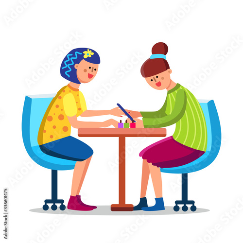 Woman Make Manicure With Nail File In Salon Vector
