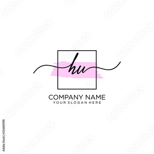 HU initial Handwriting logo vector templates