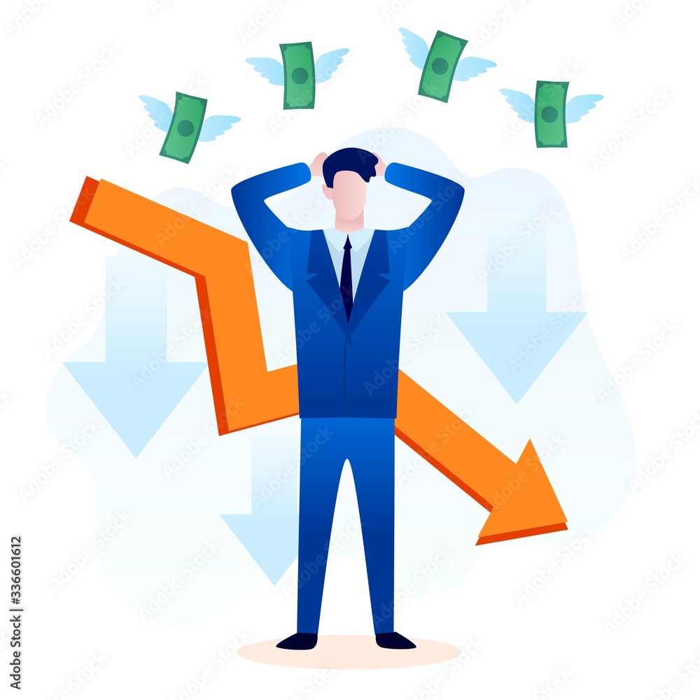 Businessman suffering from financial loss. Stock market crash, Stock market falling concept. Businessman suffering from financial loss. Stock market crash, Stock market falling concept.