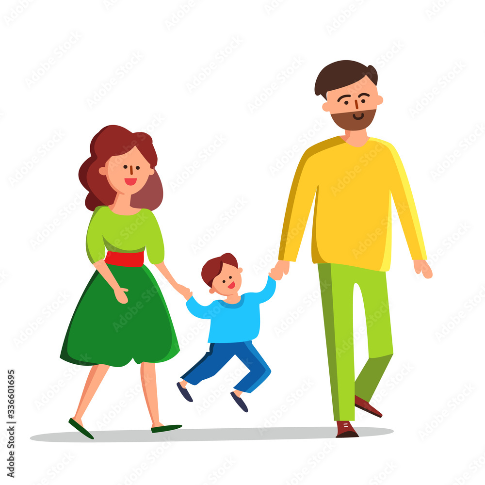 Happy Family Father, Mother And Little Boy Vector