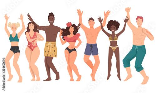 Young people wearing swimming suits having fun vector