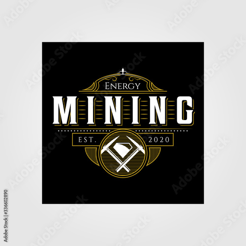 vintage mining logo emblem vector badge retro illustration design