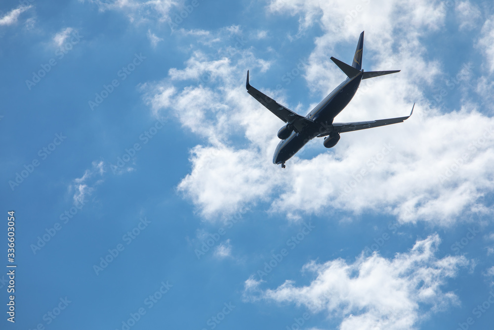 Pula, Croatia - May 19, 2019: big plane aircraft in overcast sky Pula, Croatia - May 19, 2019: big plane aircraft in overcast sky