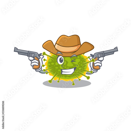 Cute handsome cowboy of insthoviricetes cartoon character with guns