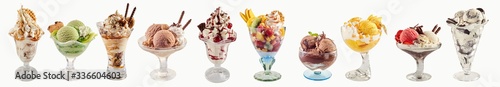 Fotografia, Obraz Assortment of ice-cream sundaes with copy space