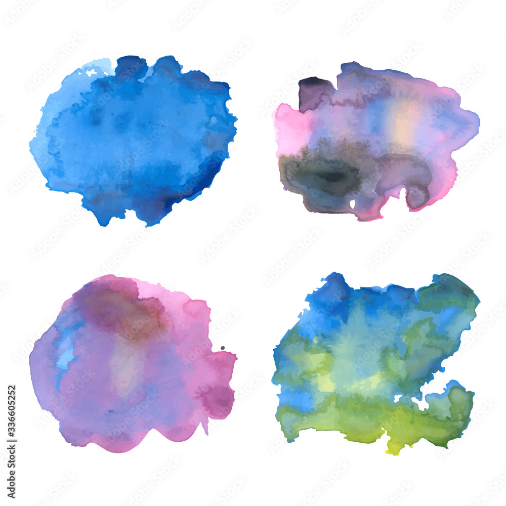 Set of Vector Colored Watercolor Stains Design Elements