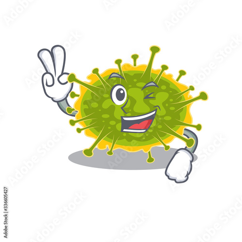 Happy insthoviricetes cartoon design concept with two fingers