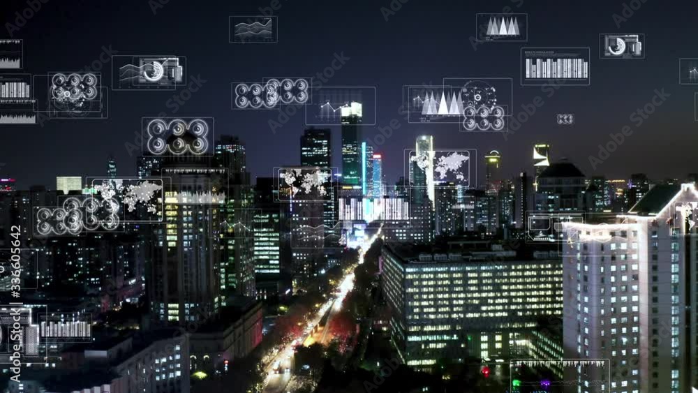 Modern city with wireless network connection concept Modern city with wireless network connection concept