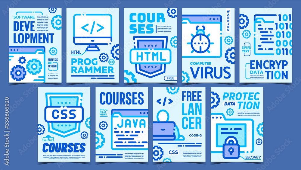 Program Coding Advertising Posters Set Vector. Html, Css And Java ...