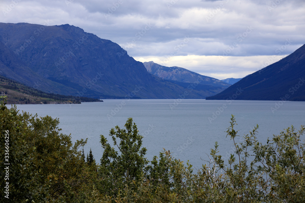 Skagway, Alaska / USA - August 10, 2019: White pass landscape view, Skagway, Alaska, USA