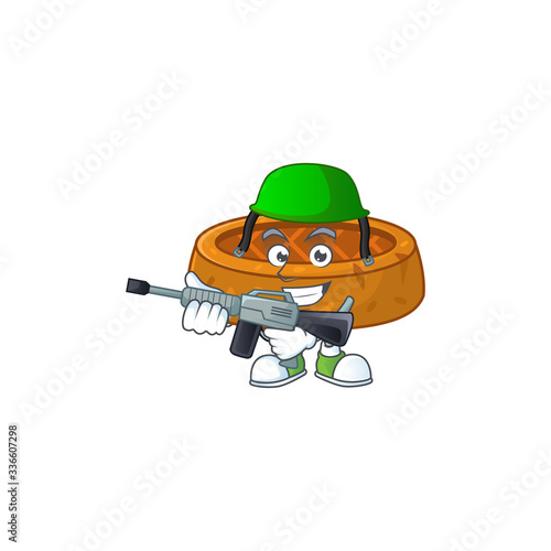 An elegant peanut cookies Army mascot design style using automatic gun