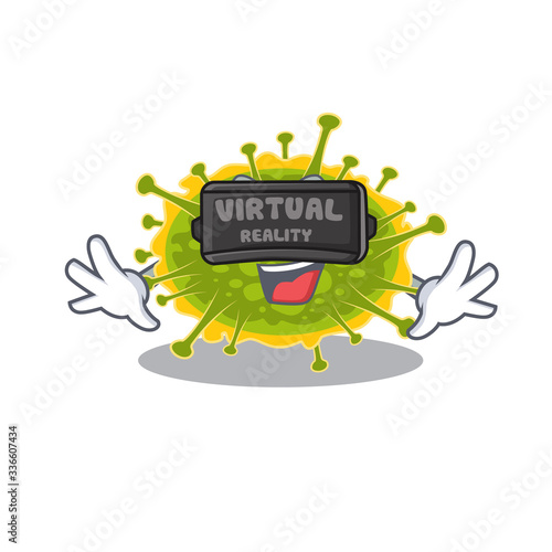 Cartoon design style of insthoviricetes with modern Virtual Reality headset photo