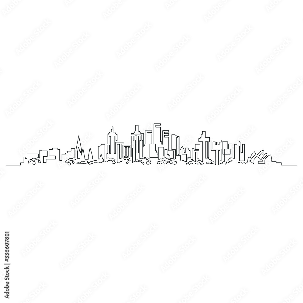 Continuous linear, city skyline. Minimalistic illustration