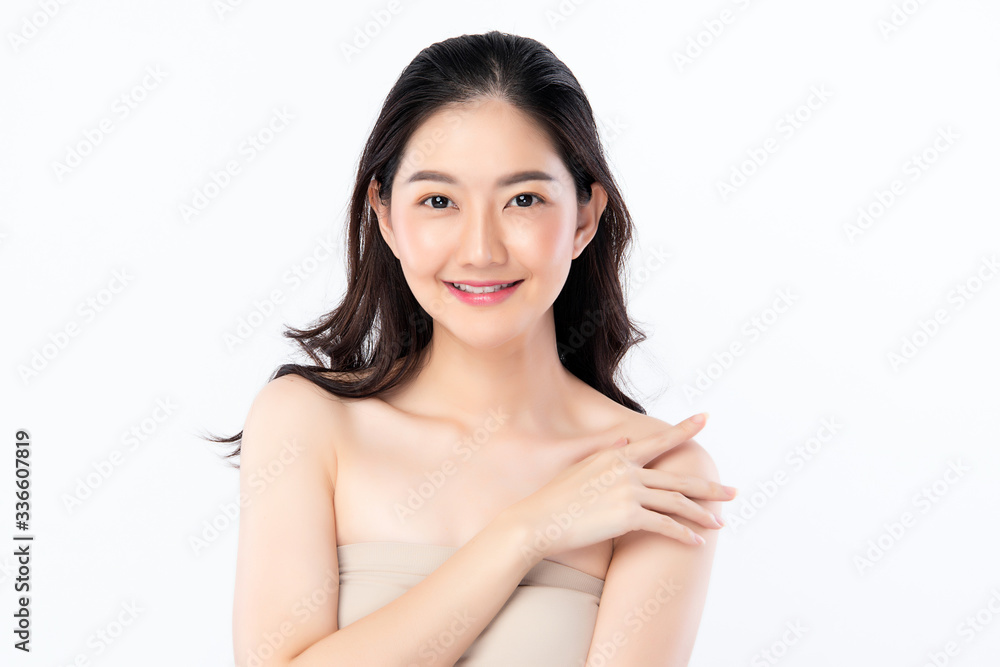 Beautiful Young Asian Woman with Clean Fresh Skin. Face care, Facial treatment, Cosmetology, beauty and healthy skin and cosmetic concept, woman beauty skin isolated on white background Beautiful Young Asian Woman with Clean Fresh Skin. Face care, Facial treatment, Cosmetology, beauty and healthy skin and cosmetic concept, woman beauty skin isolated on white background