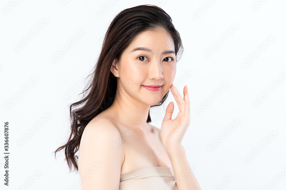 Beautiful Young Asian Woman with Clean Fresh Skin. Face care, Facial treatment, Cosmetology, beauty and healthy skin and cosmetic concept, woman beauty skin isolated on white background Beautiful Young Asian Woman with Clean Fresh Skin. Face care, Facial treatment, Cosmetology, beauty and healthy skin and cosmetic concept, woman beauty skin isolated on white background