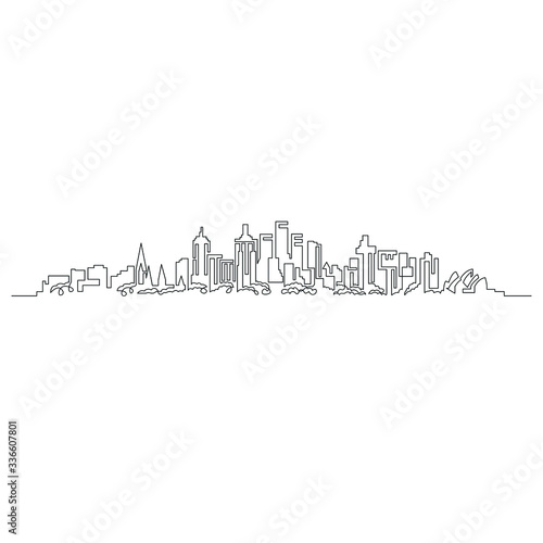 Continuous linear  city skyline. Minimalistic illustration