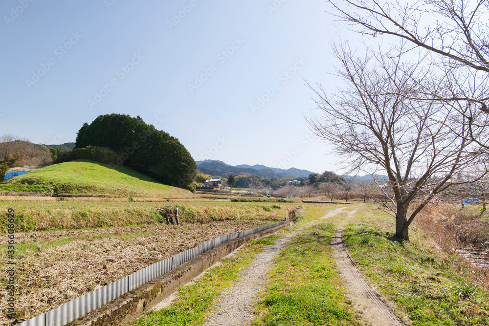 It is scenery of the meadow of Asuka-mura, Nara, Japan.