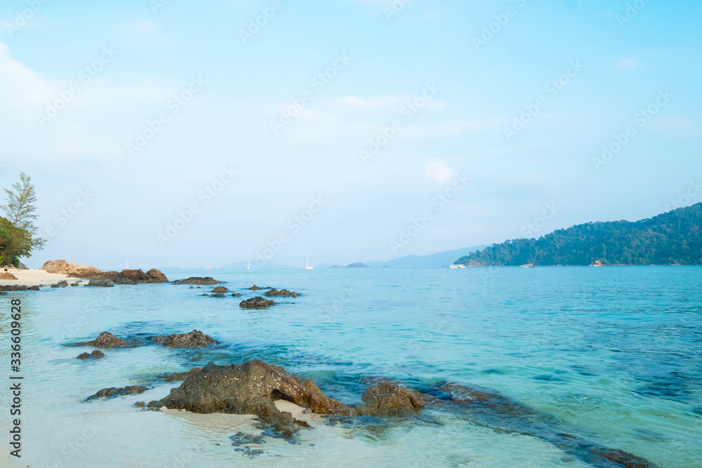 Beautiful beach in the summer time concept travel, holiday and vacation. Tropical paradise beach nature landscape at Lipe island in Thailand.
