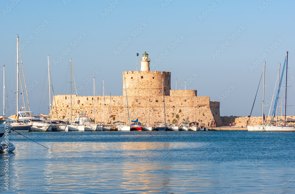 Fort of St. Nicholas in Mandraki harbor, Rhodes, Greece