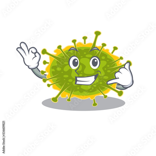 Cartoon design of insthoviricetes with call me funny gesture