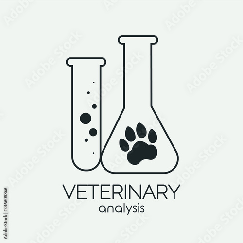 Vector linear icon flask with veterinary analysis