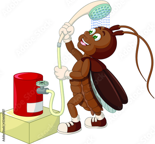 Brown Cockroach Showering Illustration Cartoon