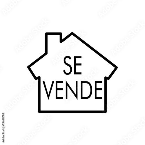 Icono plano lineal casa con texto SE VENDE en color negro

