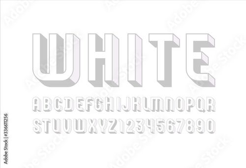 3D white font, trendy alphabet, modern letters and numbers for your design, vector illustration 10eps.