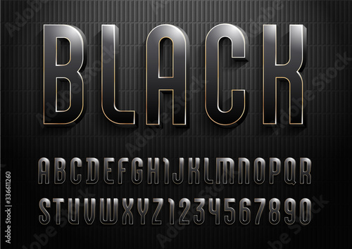 3d dark font with golden streak, trendy gloomy alphabet sans serif, modern condensed letters and numbers for your calendar, flyer, poster, banner, vector illustration 10eps.