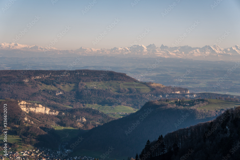Panoramic view across Swiss Alps