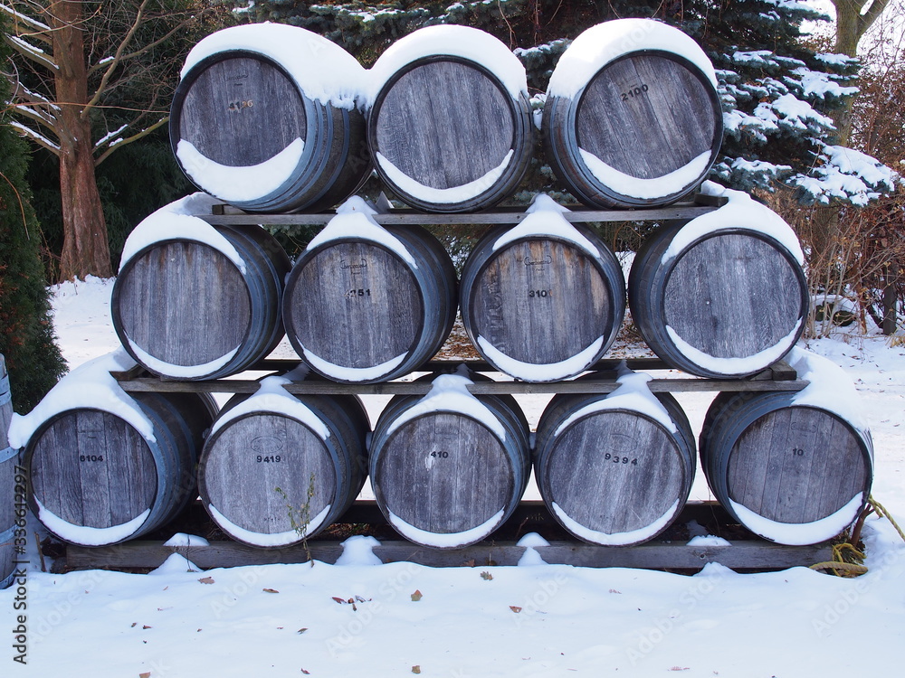 Wine Barrels in the Snow, Vancouver Wine Barrels in the Snow, Vancouver