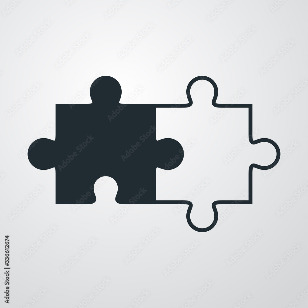 Icono plano lineal piezas de puzle en fondo gris Icono plano lineal piezas de puzle en fondo gris