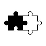 Icono plano lineal piezas de puzle en color negro