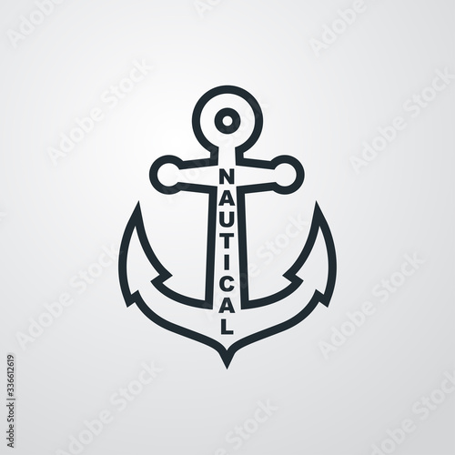 Icono plano lineal texto NAUTICAL en ancla en fondo gris