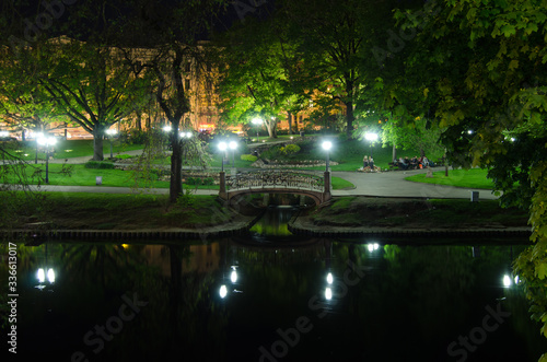 Beautiful Bastejkalns park at night, Riga, Latvia