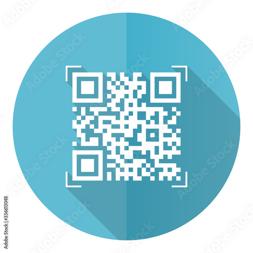 Qr code blue round flat design vector icon isolated on white background, shopping illustration in eps 10