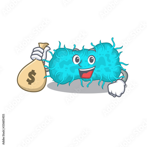 Rich bacteria prokaryote cartoon design holds money bags